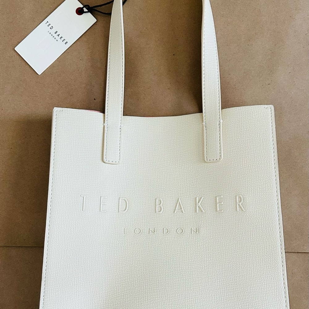 Ted Baker White Leather Tote with Embossed Branding